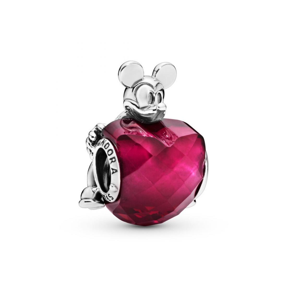 Disney, Mickey Love Heart Charm, Fuchsia Rose Crystal Sterling silver, Red, Crystal