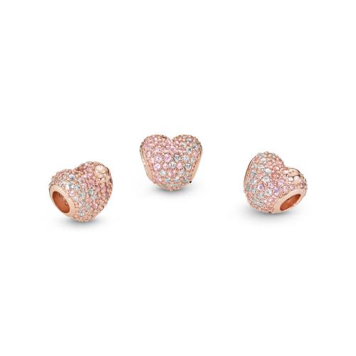 Gleaming Ladybird Heart Charm PANDORA Rose, Enamel, Pink, Mixed stones
